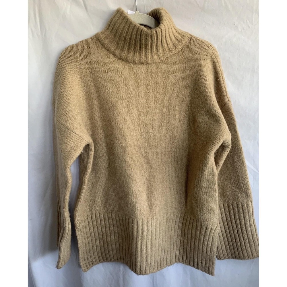 Topshop Sweater Womens Small Beige Chunky Knit Turtleneck Pullover Relaxed